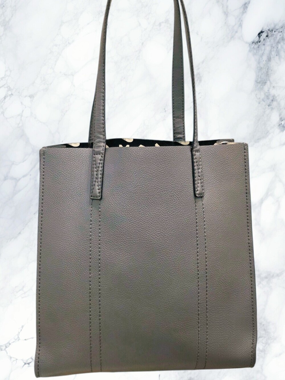 Marc Jacobs Charcoal Gray Leather Tote Black White Graphic Leather Interior - Picture 5 of 13